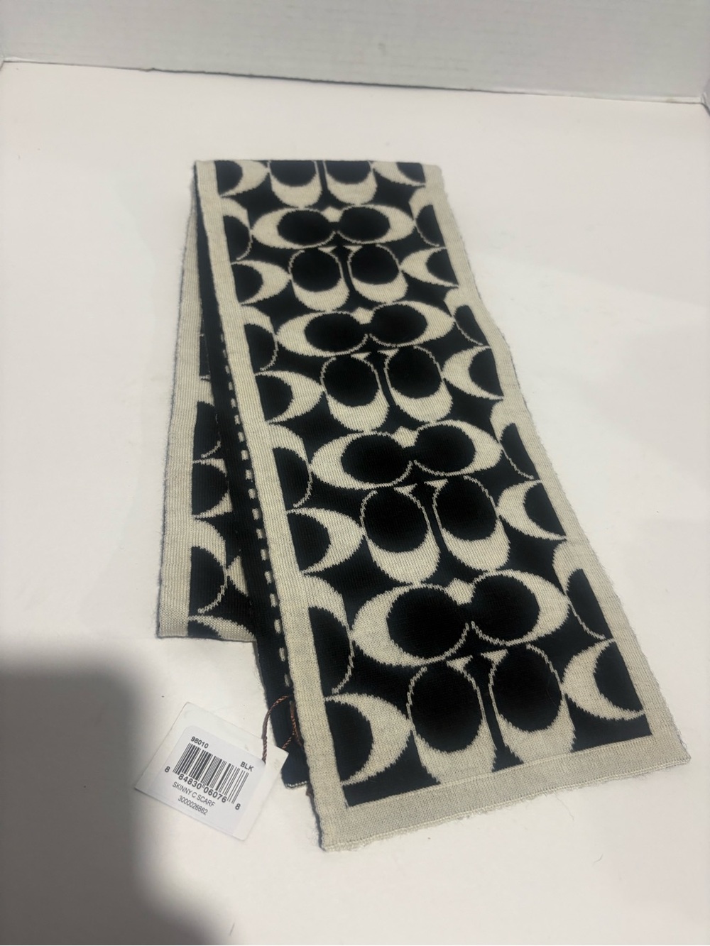 Coach Black & Cream Signature Jacquard Scarf Wrap